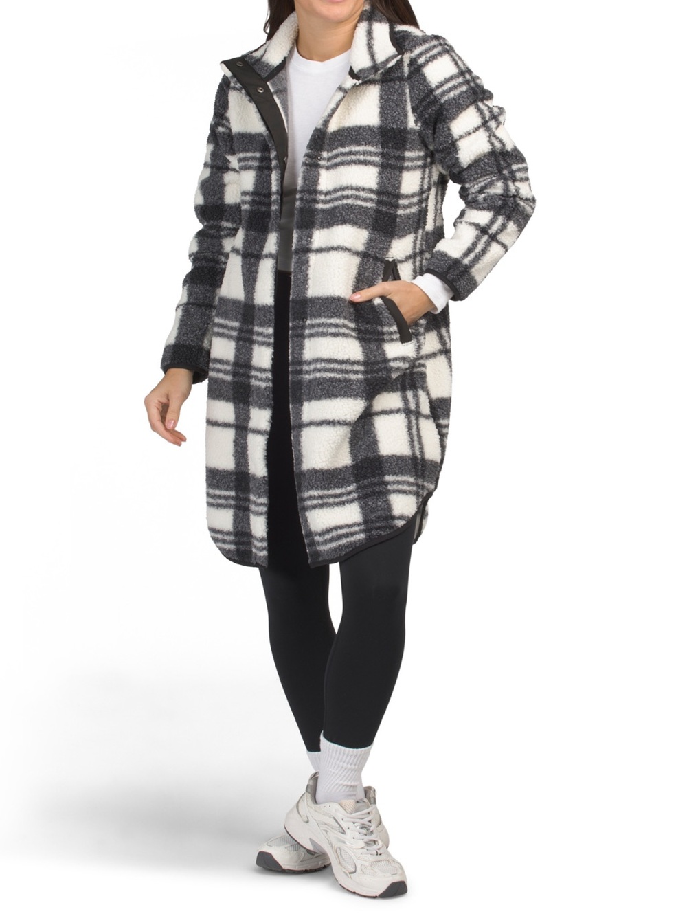 Aspen Plaid Sherpa Long Coatigan - Black & White